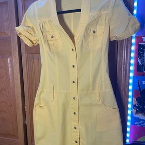 Button yellow dress with belt
